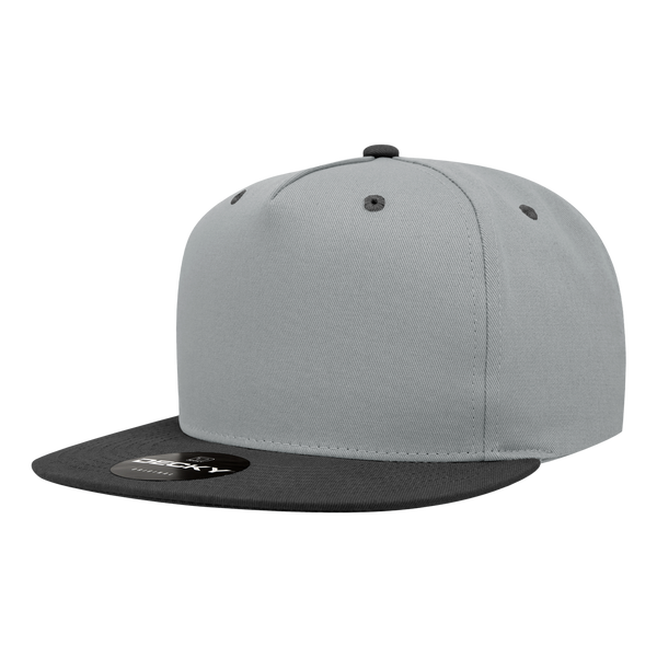 Decky-1064-5 Panel High Profile Structured Cotton Blend Snapback - Grey/Black