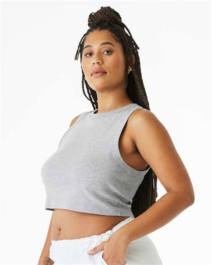 BELLA+CANVAS 1013 Women's Micro Rib Muscle Crop Tank - Athletic Heather - OnModelSide