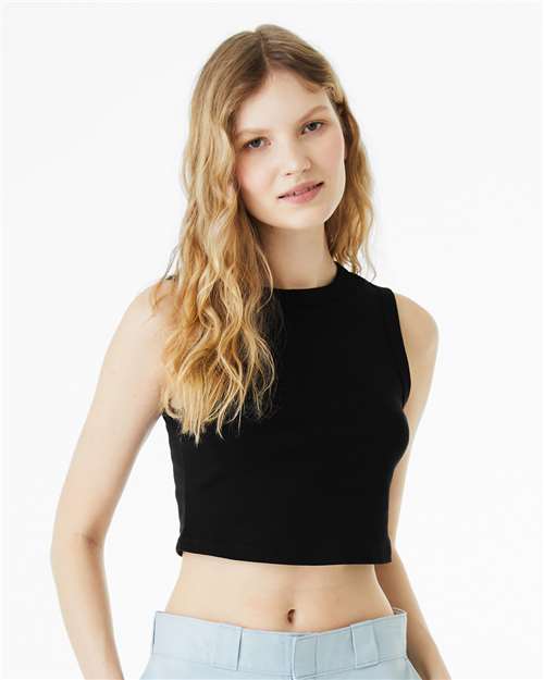 BELLA+CANVAS 1013 Women's Micro Rib Muscle Crop Tank - Solid Black Blend - OnModelFront