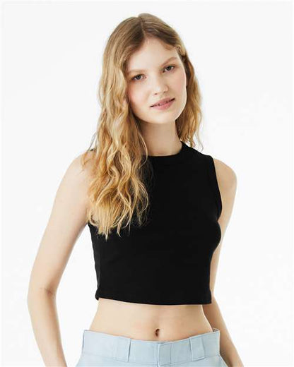 BELLA+CANVAS 1013 Women's Micro Rib Muscle Crop Tank - Solid Black Blend - OnModelFront