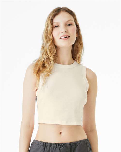 BELLA+CANVAS 1013 Women's Micro Rib Muscle Crop Tank - Solid Natural Blend - OnModelFront