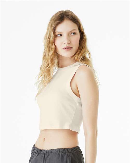 BELLA+CANVAS 1013 Women's Micro Rib Muscle Crop Tank - Solid Natural Blend - OnModelSide