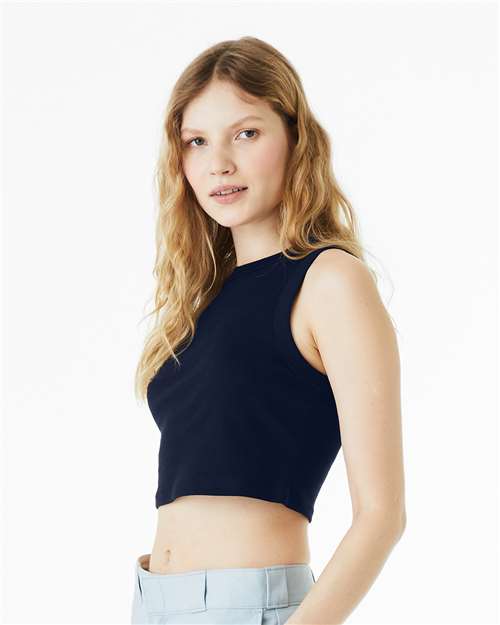 BELLA+CANVAS 1013 Women's Micro Rib Muscle Crop Tank - Solid Navy Blend - OnModelSide