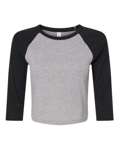 BELLA+CANVAS 1200 Women's Micro Rib Three-Quarter Raglan Sleeve Baby Tee - Athletic Heather/ Black - Front