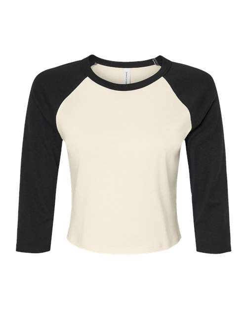 BELLA+CANVAS 1200 Women's Micro Rib Three-Quarter Raglan Sleeve Baby Tee - Natural/ Black - Front