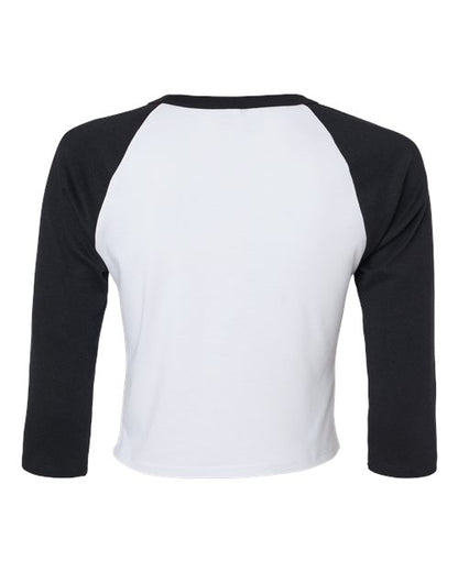 BELLA+CANVAS 1200 Women's Micro Rib Three-Quarter Raglan Sleeve Baby Tee - White/ Black - Back