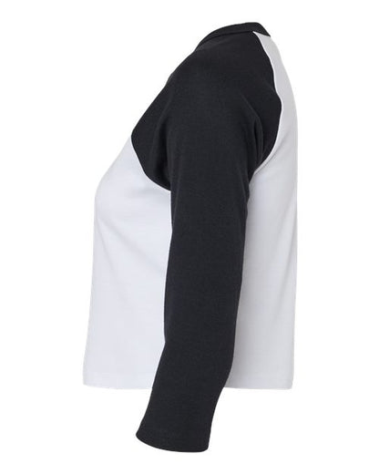 BELLA+CANVAS 1200 Women's Micro Rib Three-Quarter Raglan Sleeve Baby Tee - White/ Black - DirectSide