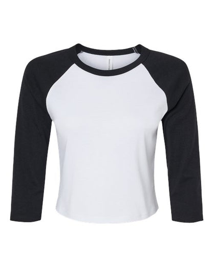 BELLA+CANVAS 1200 Women's Micro Rib Three-Quarter Raglan Sleeve Baby Tee - White/ Black - Front