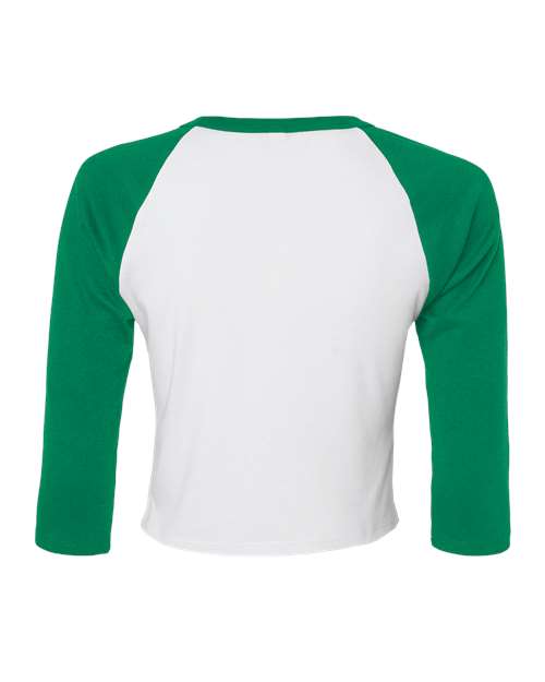 BELLA+CANVAS 1200 Women's Micro Rib Three-Quarter Raglan Sleeve Baby Tee - White/ Kelly - Back