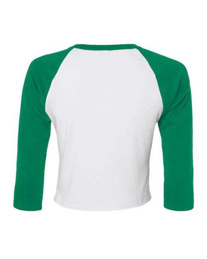BELLA+CANVAS 1200 Women's Micro Rib Three-Quarter Raglan Sleeve Baby Tee - White/ Kelly - Back