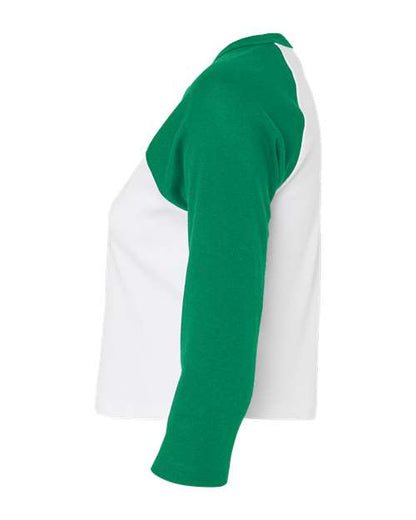 BELLA+CANVAS 1200 Women's Micro Rib Three-Quarter Raglan Sleeve Baby Tee - White/ Kelly - DirectSide