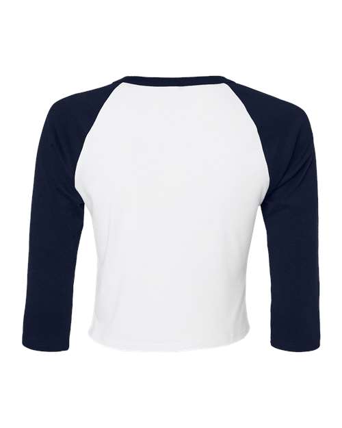 BELLA+CANVAS 1200 Women's Micro Rib Three-Quarter Raglan Sleeve Baby Tee - White/ Navy - Back