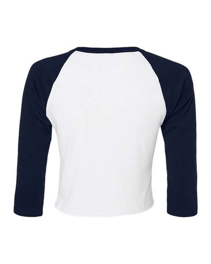 BELLA+CANVAS 1200 Women's Micro Rib Three-Quarter Raglan Sleeve Baby Tee - White/ Navy - Back