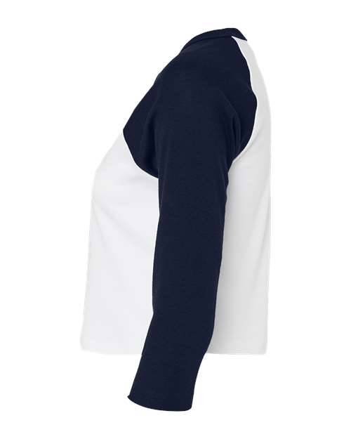 BELLA+CANVAS 1200 Women's Micro Rib Three-Quarter Raglan Sleeve Baby Tee - White/ Navy - DirectSide