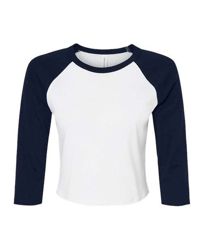 BELLA+CANVAS 1200 Women's Micro Rib Three-Quarter Raglan Sleeve Baby Tee - White/ Navy - Front