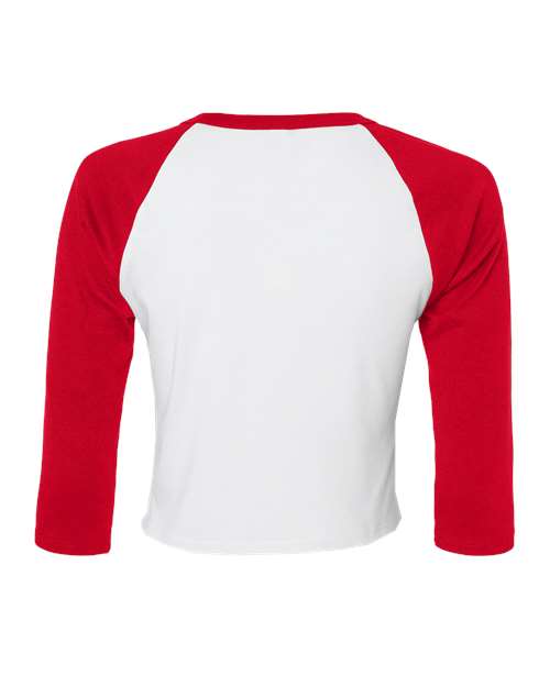 BELLA+CANVAS 1200 Women's Micro Rib Three-Quarter Raglan Sleeve Baby Tee - White/ Red - Back