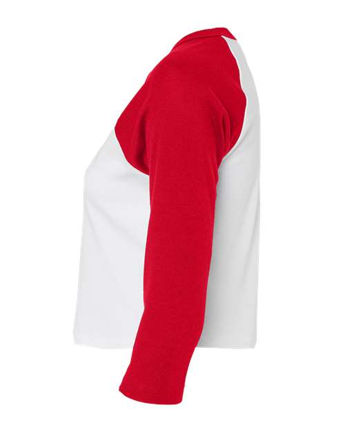 BELLA+CANVAS 1200 Women's Micro Rib Three-Quarter Raglan Sleeve Baby Tee - White/ Red - DirectSide