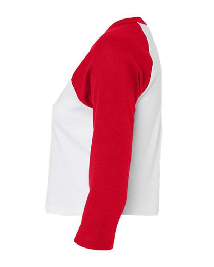 BELLA+CANVAS 1200 Women's Micro Rib Three-Quarter Raglan Sleeve Baby Tee - White/ Red - DirectSide