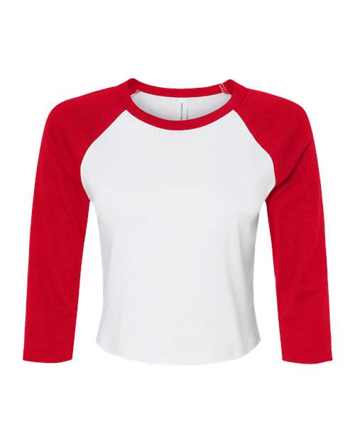 BELLA+CANVAS 1200 Women's Micro Rib Three-Quarter Raglan Sleeve Baby Tee - White/ Red - Front