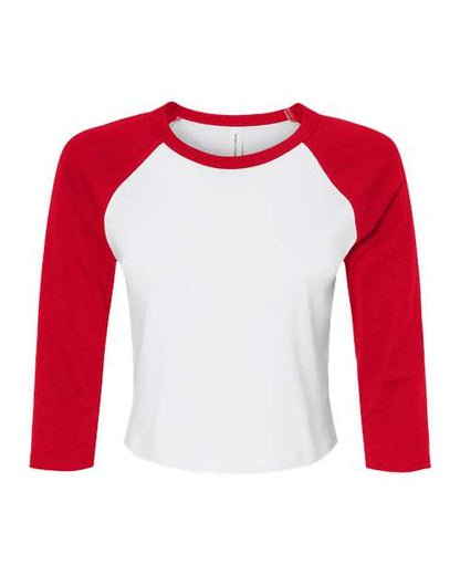 BELLA+CANVAS 1200 Women's Micro Rib Three-Quarter Raglan Sleeve Baby Tee - White/ Red - Front