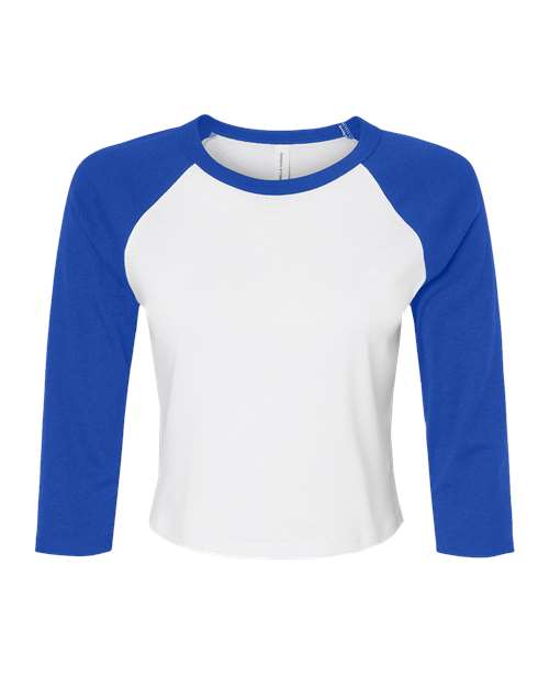 BELLA+CANVAS 1200 Women's Micro Rib Three-Quarter Raglan Sleeve Baby Tee - White/ True Royal - Front