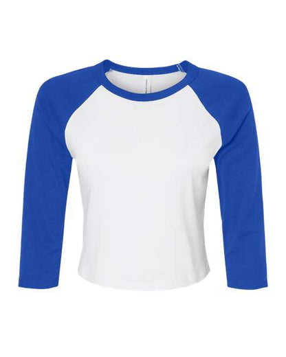 BELLA+CANVAS 1200 Women's Micro Rib Three-Quarter Raglan Sleeve Baby Tee - White/ True Royal - Front
