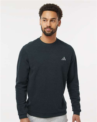 adidas A586 Men's Terry Loop Crewneck Sweatshirt - Black - OnModelFront