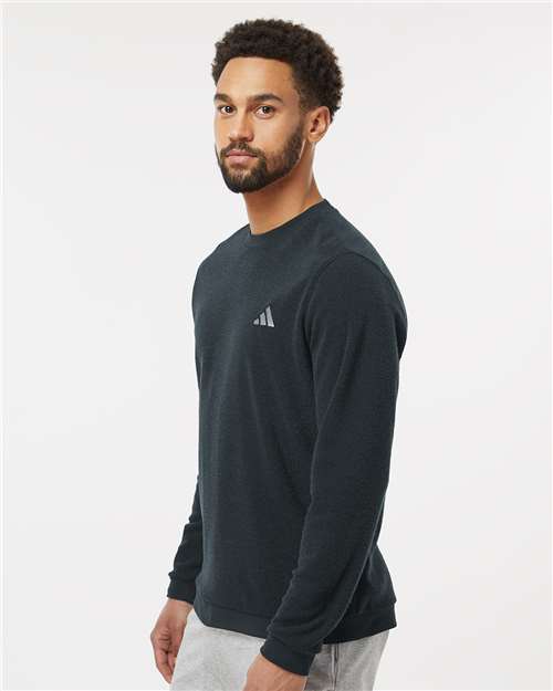 adidas A586 Men's Terry Loop Crewneck Sweatshirt - Black - OnModelSide