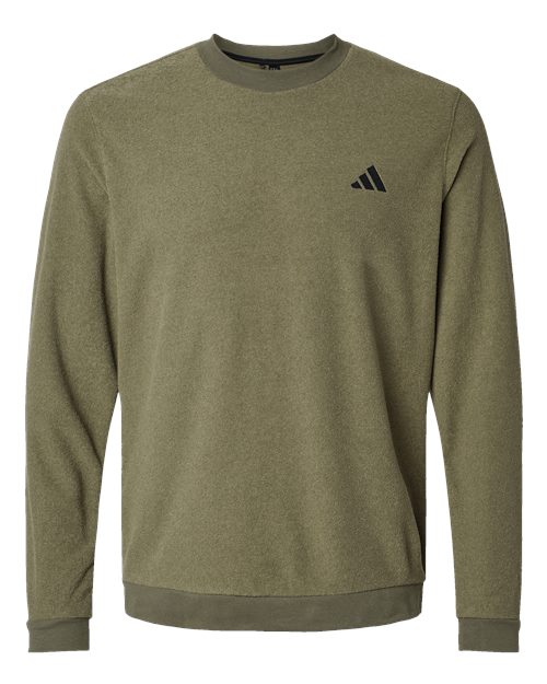 adidas A586 Men's Terry Loop Crewneck Sweatshirt - Olive Strata - Front