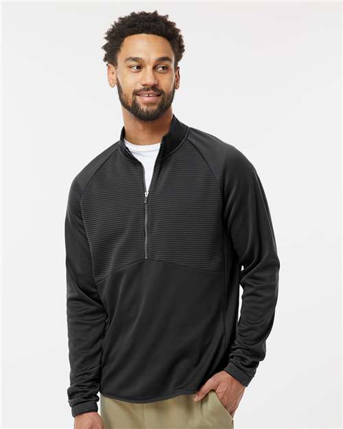 adidas A587 Men's Performance Quarter-Zip Pullover - Black - OnModelFront