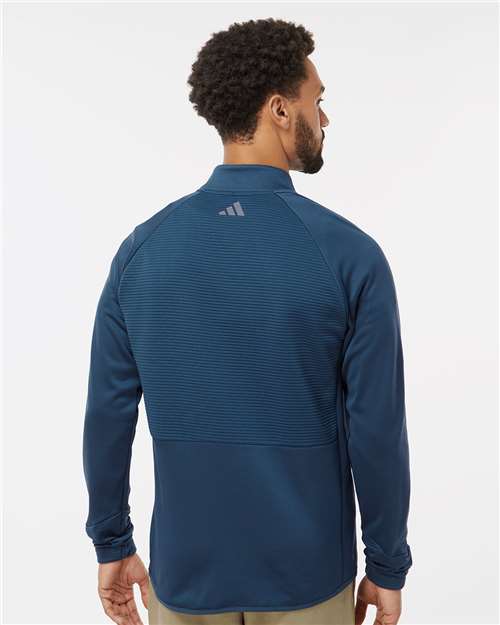 adidas A587 Men's Performance Quarter-Zip Pullover - Crew Navy - OnModelBack