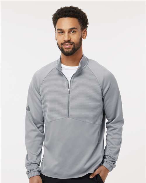 adidas A587 Men's Performance Quarter-Zip Pullover - Grey Three - OnModelFront