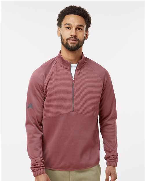 adidas A587 Men's Performance Quarter-Zip Pullover - Quiet Crimson - OnModelFront
