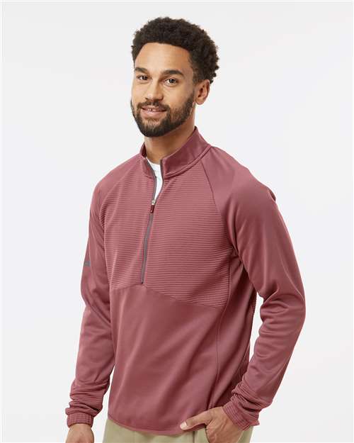 adidas A587 Men's Performance Quarter-Zip Pullover - Quiet Crimson - OnModelSide