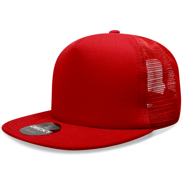Decky-1080-5 Panel High Profile Structured Foam Trucker - Stone/Red