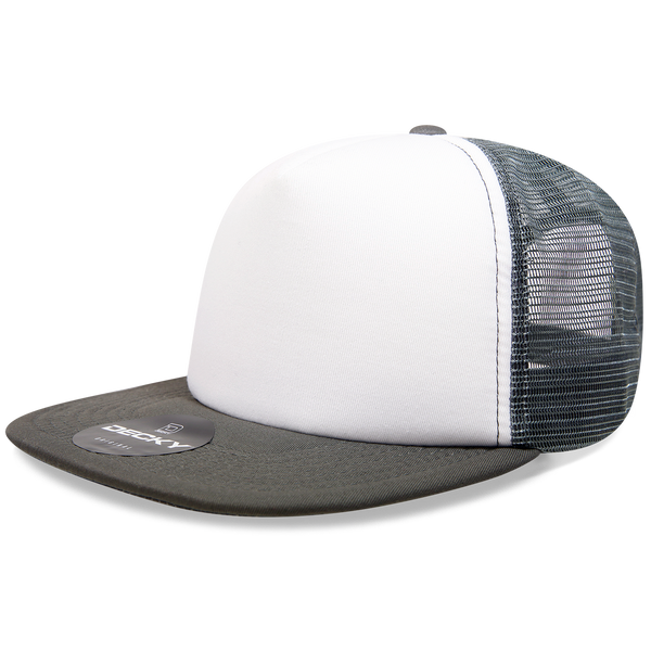 Decky-1080-5 Panel High Profile Structured Foam Trucker - Light Charcoal-White