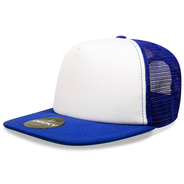 Decky-1080-5 Panel High Profile Structured Foam Trucker - Vintage White/ Royal Blue