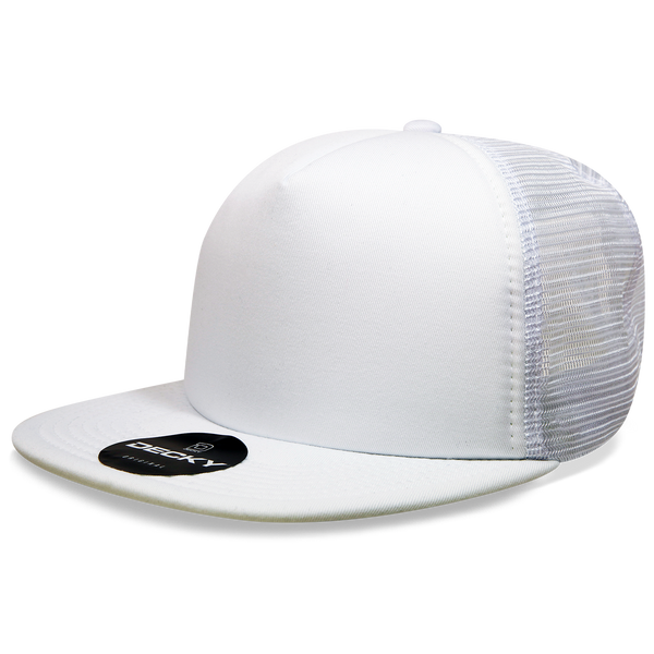Decky-1080-5 Panel High Profile Structured Foam Trucker - WHITE
