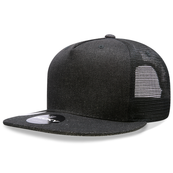 Decky-1082-5 Panel High Profile Structured Denim Trucker - Black