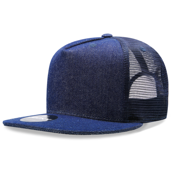 Decky-1082-5 Panel High Profile Structured Denim Trucker - Navy