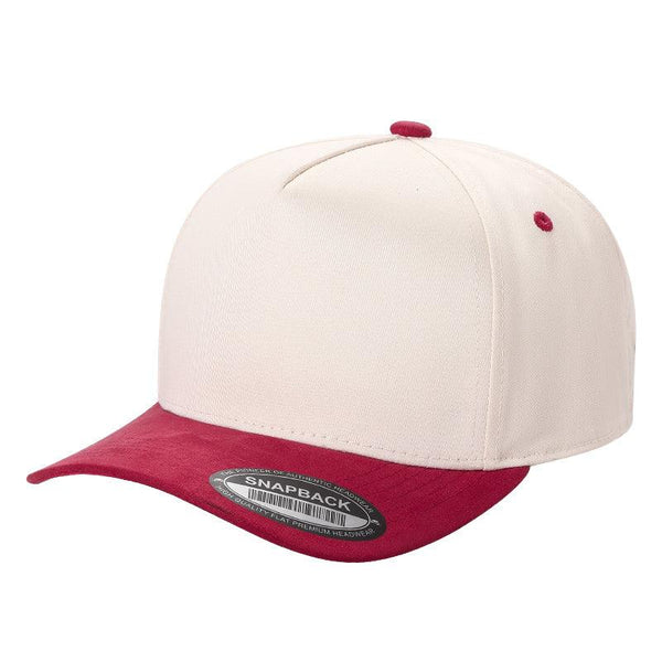 TCS - Premium 5-Panel Snapback Cap with Suede Bill - TAN/RED