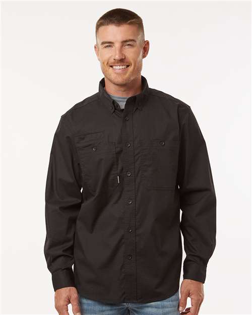 DRI DUCK 4450 Men's Craftsman Woven Shirt - Black - OnModelFront