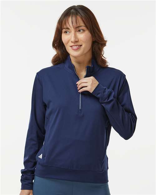 adidas A1002 Women's Ultimate365 Quarter-Zip Pullover - Collegiate Navy - OnModelFront