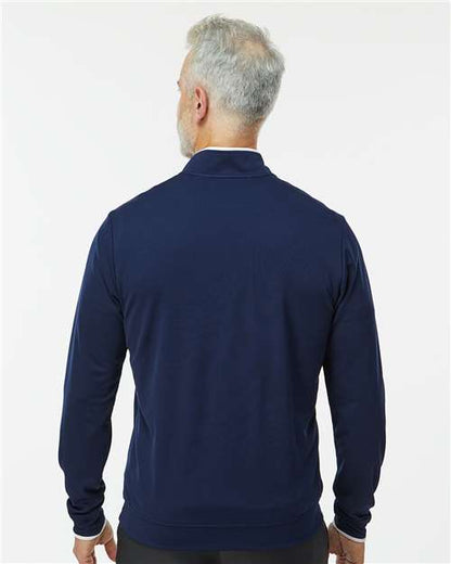 adidas A2002 Men's Performance Lightweight Quarter-Zip Pullover - Collegiate Navy/ White - OnModelBack