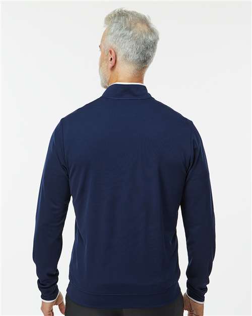 adidas A2002 Men's Performance Lightweight Quarter-Zip Pullover - Collegiate Navy/ White - OnModelBack