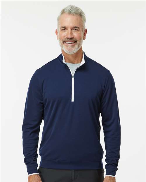 adidas A2002 Men's Performance Lightweight Quarter-Zip Pullover - Collegiate Navy/ White - OnModelFront