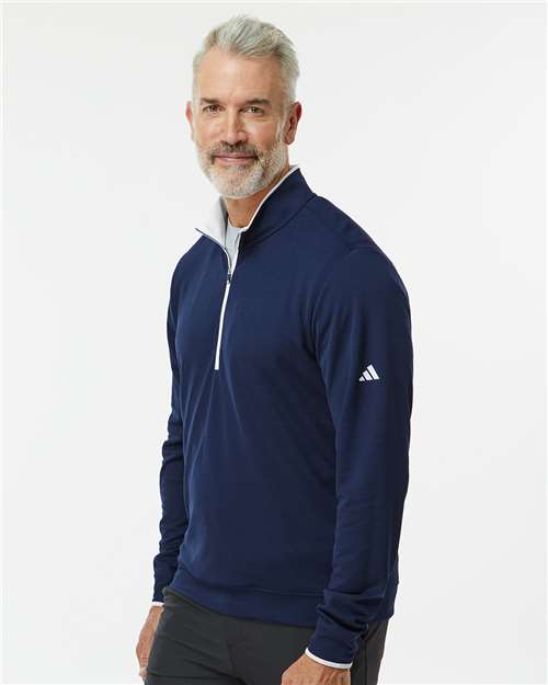 adidas A2002 Men's Performance Lightweight Quarter-Zip Pullover - Collegiate Navy/ White - OnModelSide