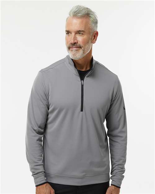 adidas A2002 Men's Performance Lightweight Quarter-Zip Pullover - Grey Three/ Black - OnModelFront