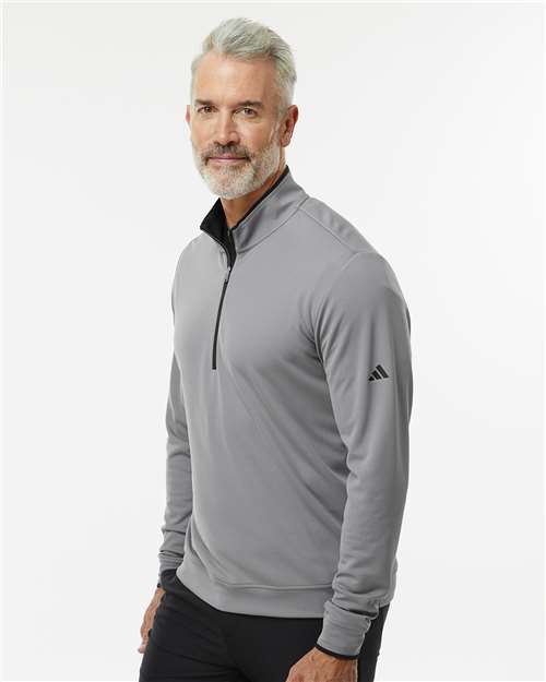 adidas A2002 Men's Performance Lightweight Quarter-Zip Pullover - Grey Three/ Black - OnModelSide