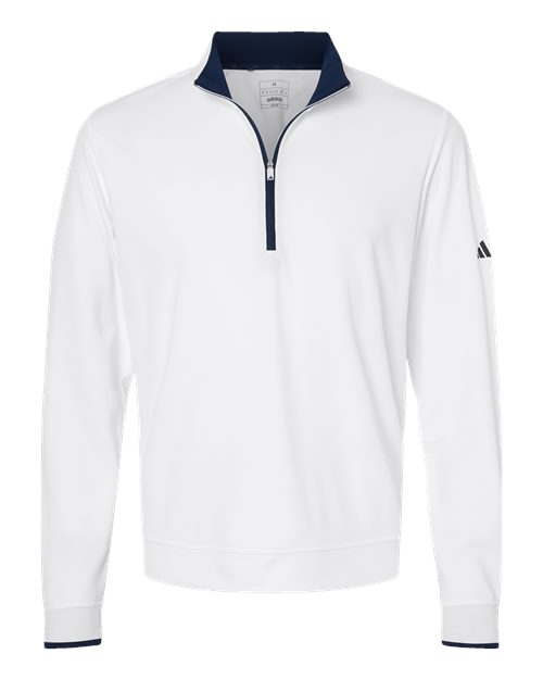 adidas A2002 Men's Performance Lightweight Quarter-Zip Pullover - White/ Navy - Front